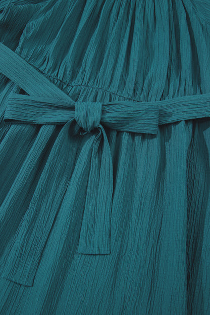 Skobeloff Frilled U Neck Puff Sleeve Belted Ruffle Hem Plus Size Midi Dress