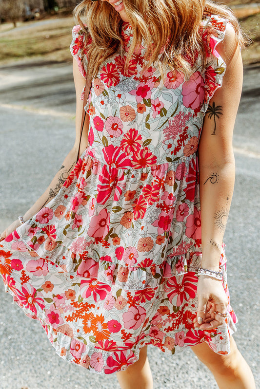 Pink Lace-up Halter Backless High Waist Floral Maxi Dress