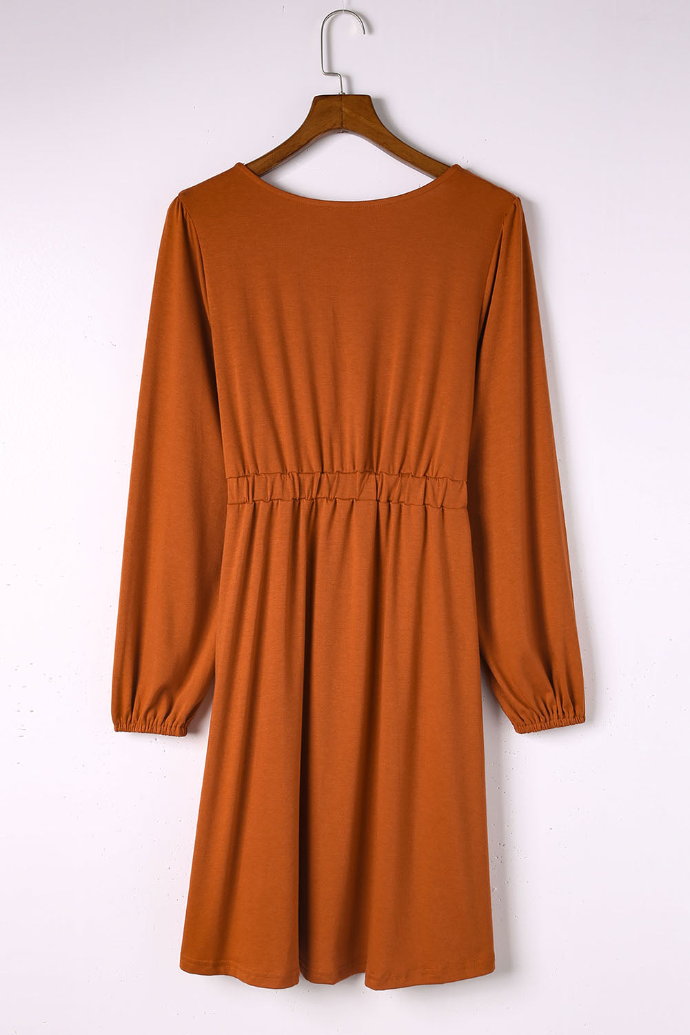 Orange Button Up High Waist Long Sleeve Dress