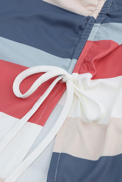 Striped Print Lace-up High Waist Sleeveless Romper