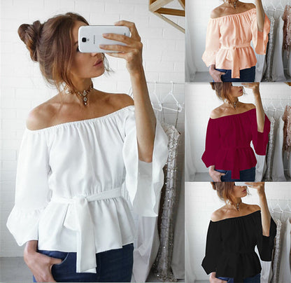 Off-shoulder Strap Chiffon Blouse Top Women's Clothing