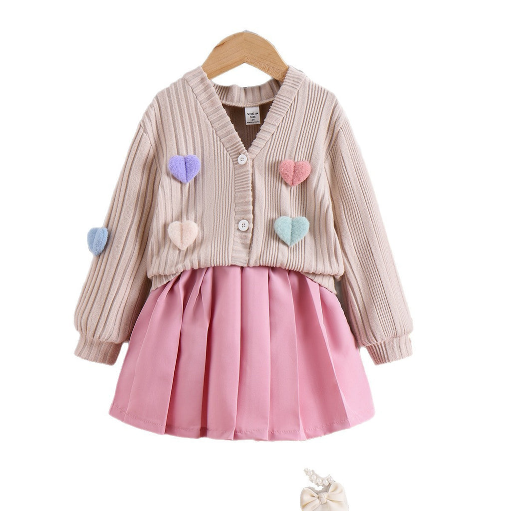 Long Sleeve Coat Solid Color Pleated Skirt Two-piece Set