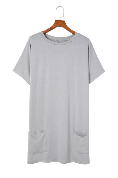 White Side Pockets Short Sleeve Tunic Top