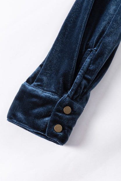 Skobeloff Velvet Buttoned Front Ruffled Mini Dress