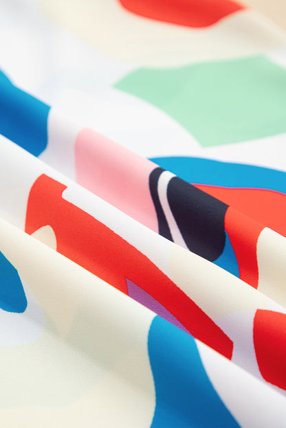 Multicolor Abstract Print Ruffle Sleeve Smocked Blouse