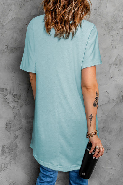 White Side Pockets Short Sleeve Tunic Top