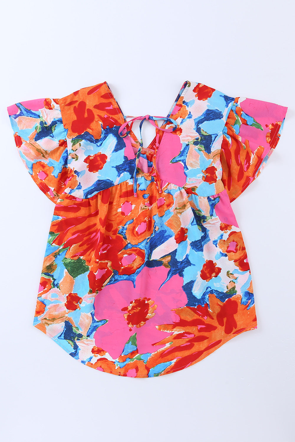 Red Abstract Floral Print V Neck Plus Blouse