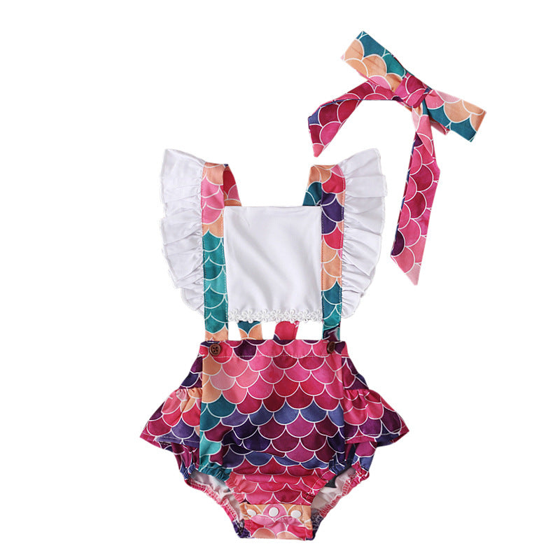 Summer Flying Sleeve Suspender Romper Top Bow Tie Towel Two-piece Children's Clothing