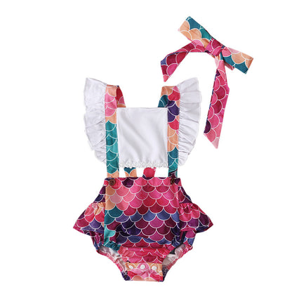 Summer Flying Sleeve Suspender Romper Top Bow Tie Towel Two-piece Children's Clothing