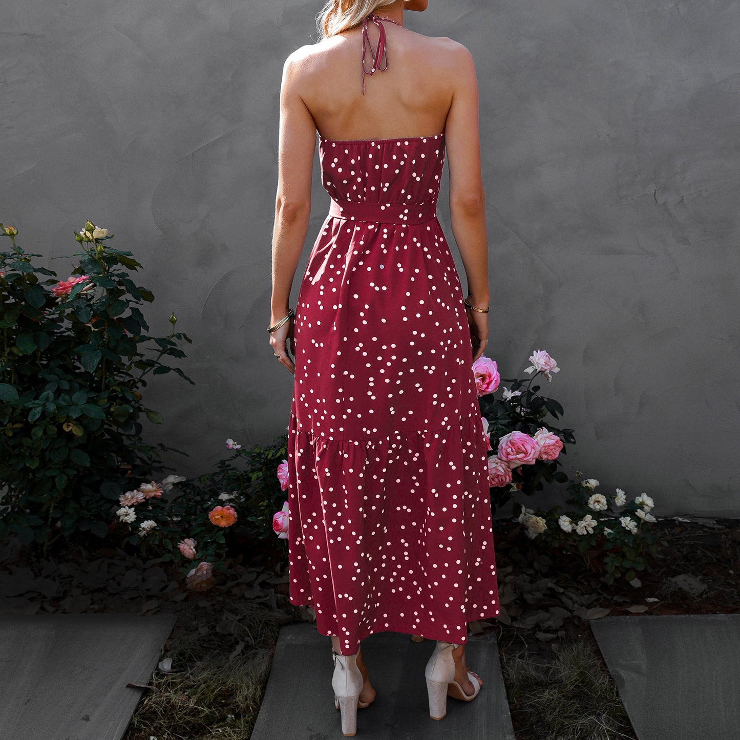 Women's Clothing V-neck Strap Polka Dot Dress