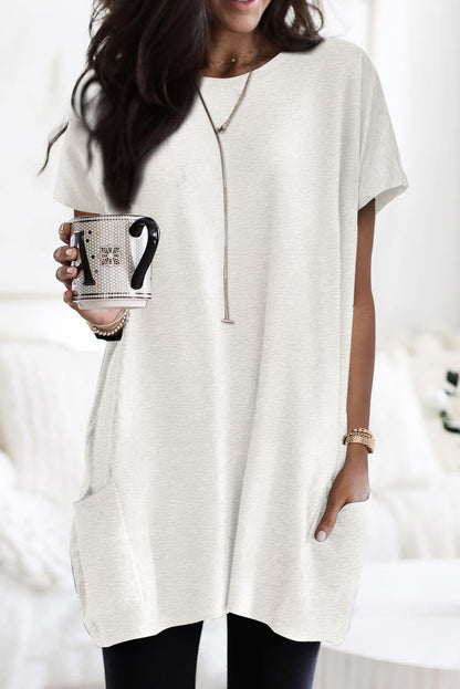Khaki Side Pockets Short Sleeve Tunic Top