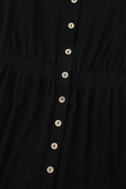 Orange Button Up High Waist Long Sleeve Dress