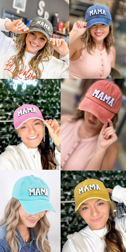 Mama Paste Cloth Embroidery Baseball Hat European And American Mother's Day Hot Sale Worn Looking Washed-out Solid Color Peaked Hat Women