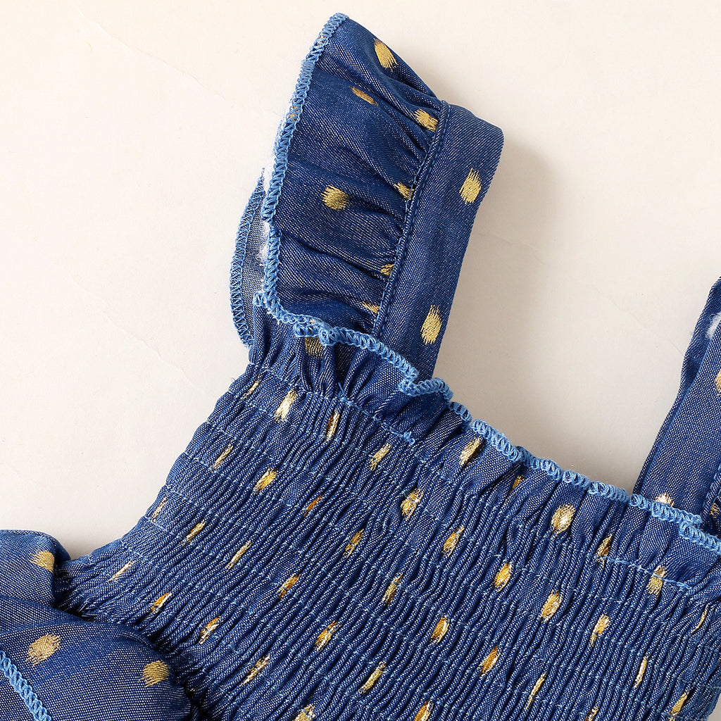 Polka Dot Smocking Suspender Skirt Headscarf