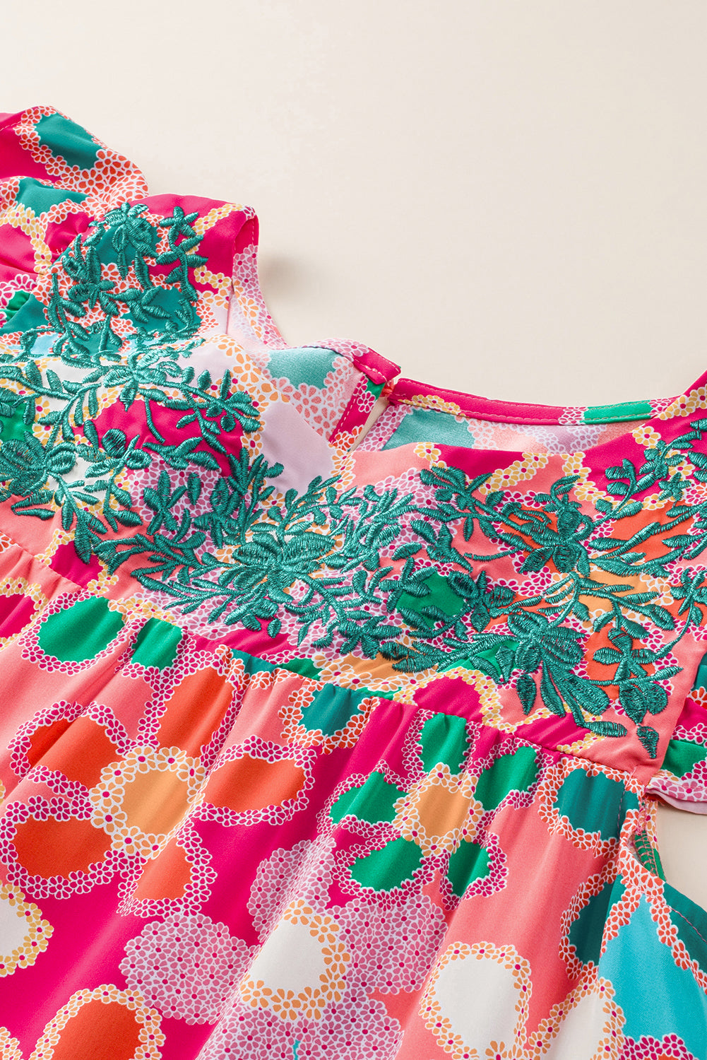 Multicolor Floral Print Bubble Sleeve Shirt