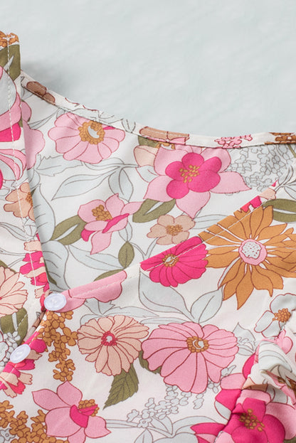 Pink Lace-up Halter Backless High Waist Floral Maxi Dress