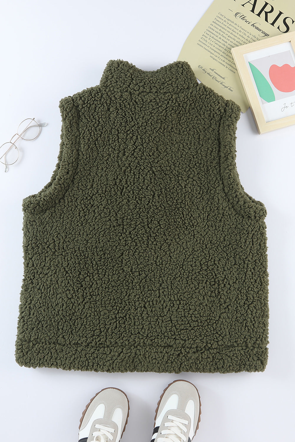Khaki Plus Size Pocketed Sherpa Vest