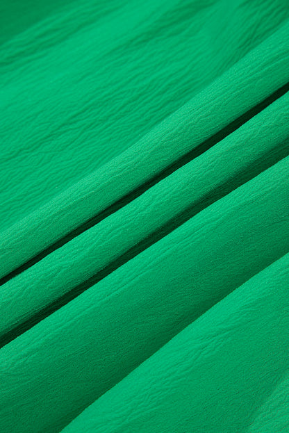 Bright Green Split V Neck Elastic Waist Ruffled Dress