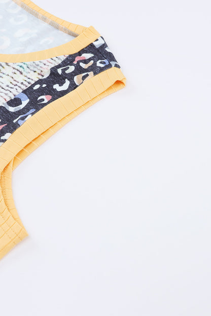 Multicolor Seamed Patchwork V Neck Plus Size Sleeveless Top