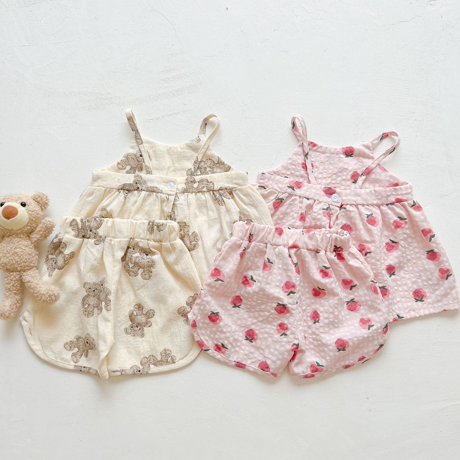 Baby's Home Wear Summer Printed Cotton Gauze Suspender Top Shorts Two-piece Set