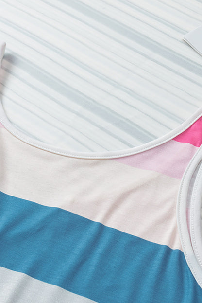 Striped Print Lace-up High Waist Sleeveless Romper