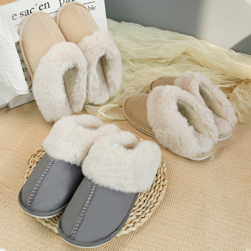 Home Fur Mouth Cotton Slippers Non-slip Toe Cap Autumn And Winter Plush Comfortable