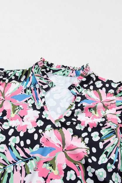 Pink Leopard Floral Print Wavy Embellished Mini Dress