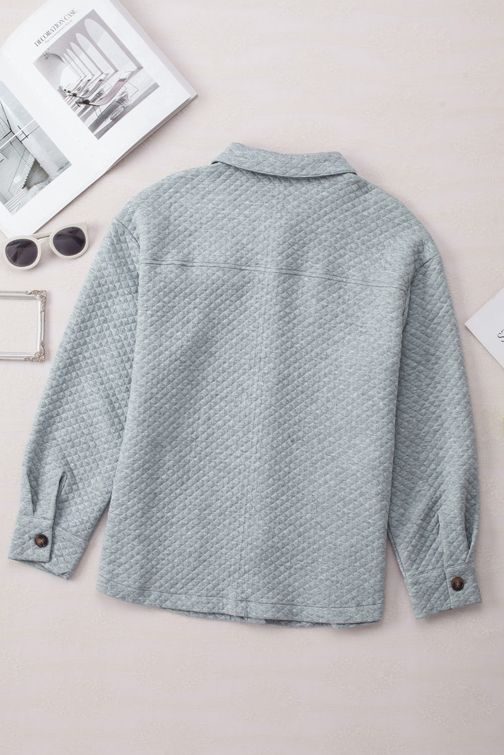 Green Color Block Patchwork Flap Pocket Quilted Shacket