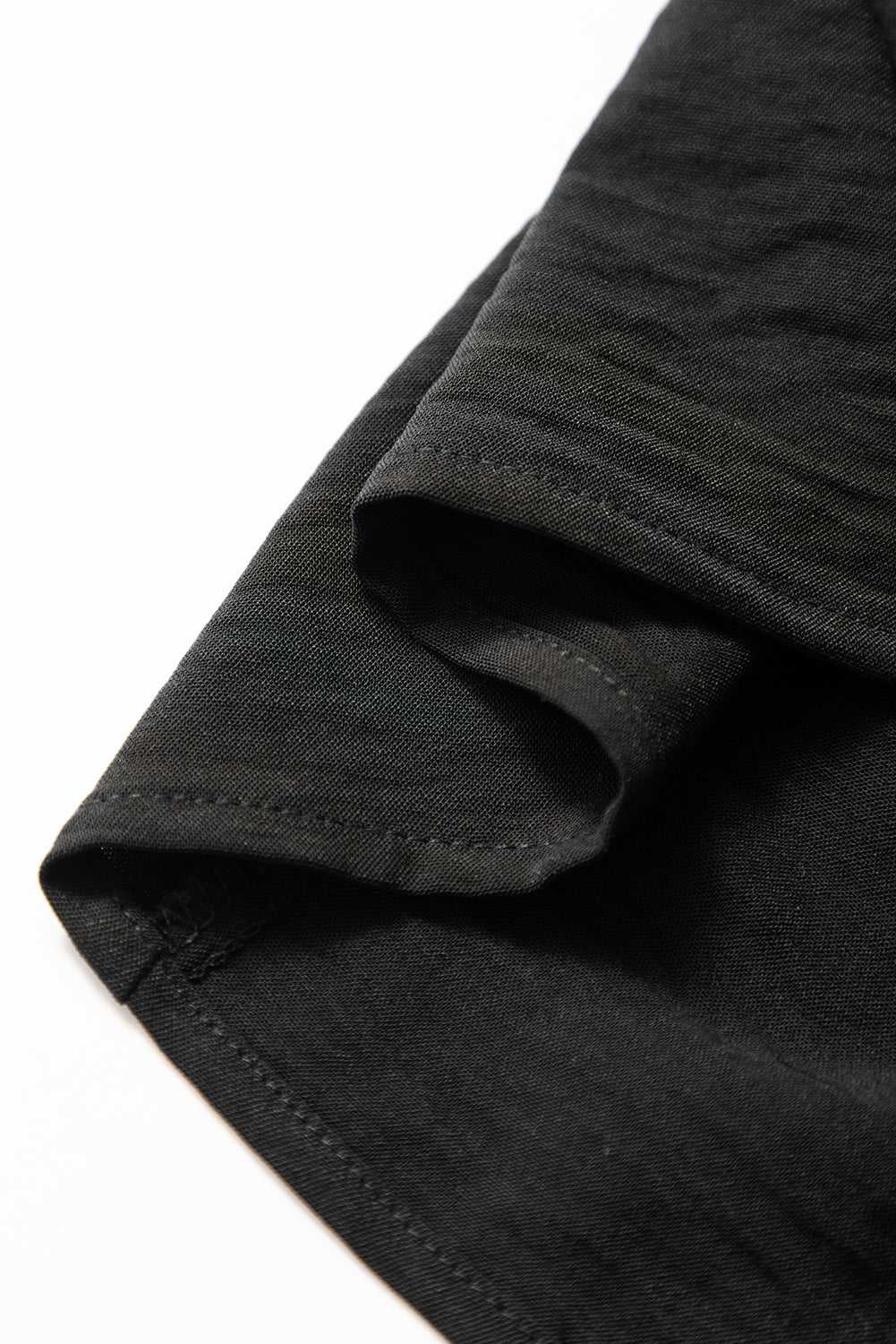 Black Ruffle Short Sleeve Shirred Peplum Top