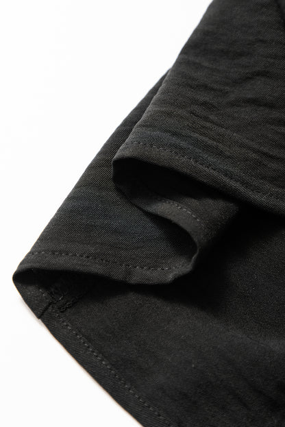 Black Ruffle Short Sleeve Shirred Peplum Top