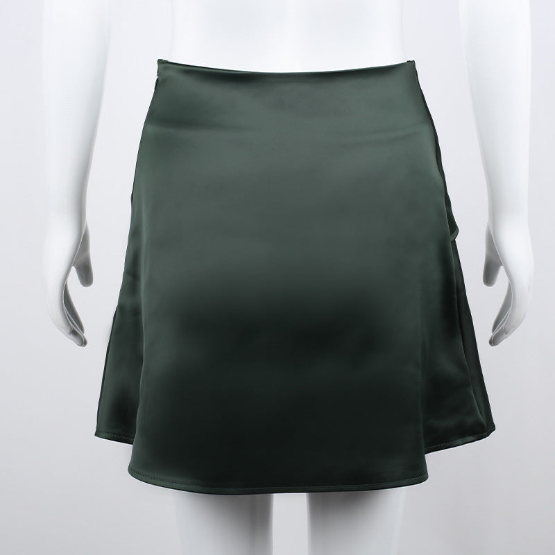 European Women's Clothing Pure Color Tied High Waist Slit Irregular Skirt