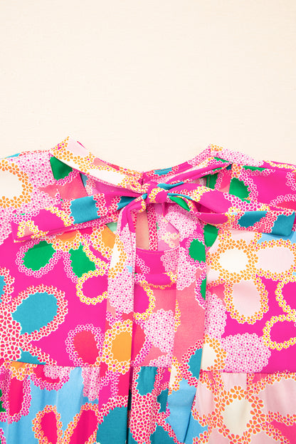 Multicolor Floral Print Bubble Sleeve Shirt