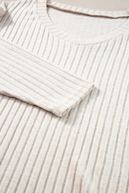 Pink Plain Ribbed Loose Fit Two Piece Lounge Set