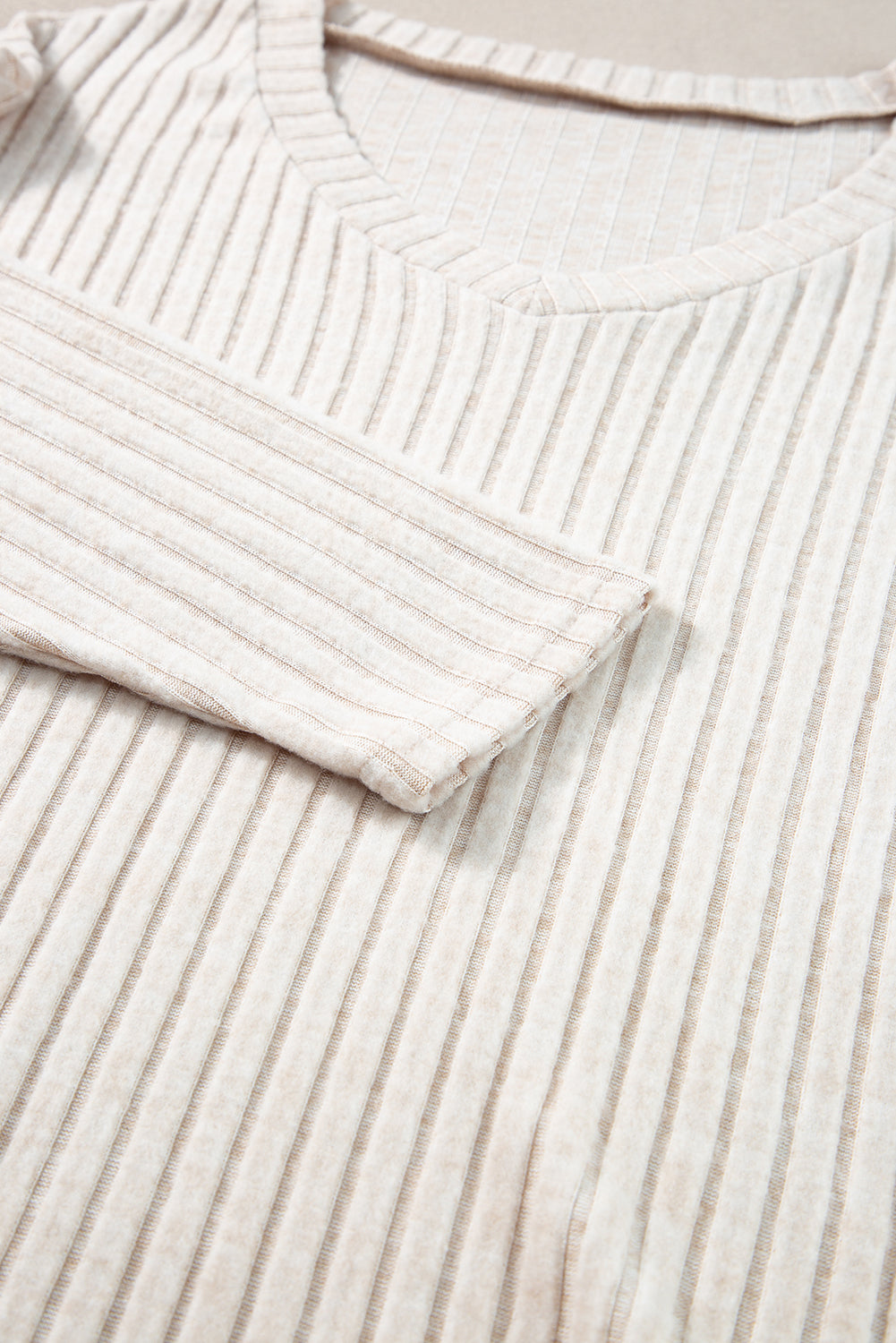 Apricot Ribbed Knit Loose Long Sleeve Top Skinny Pants Set