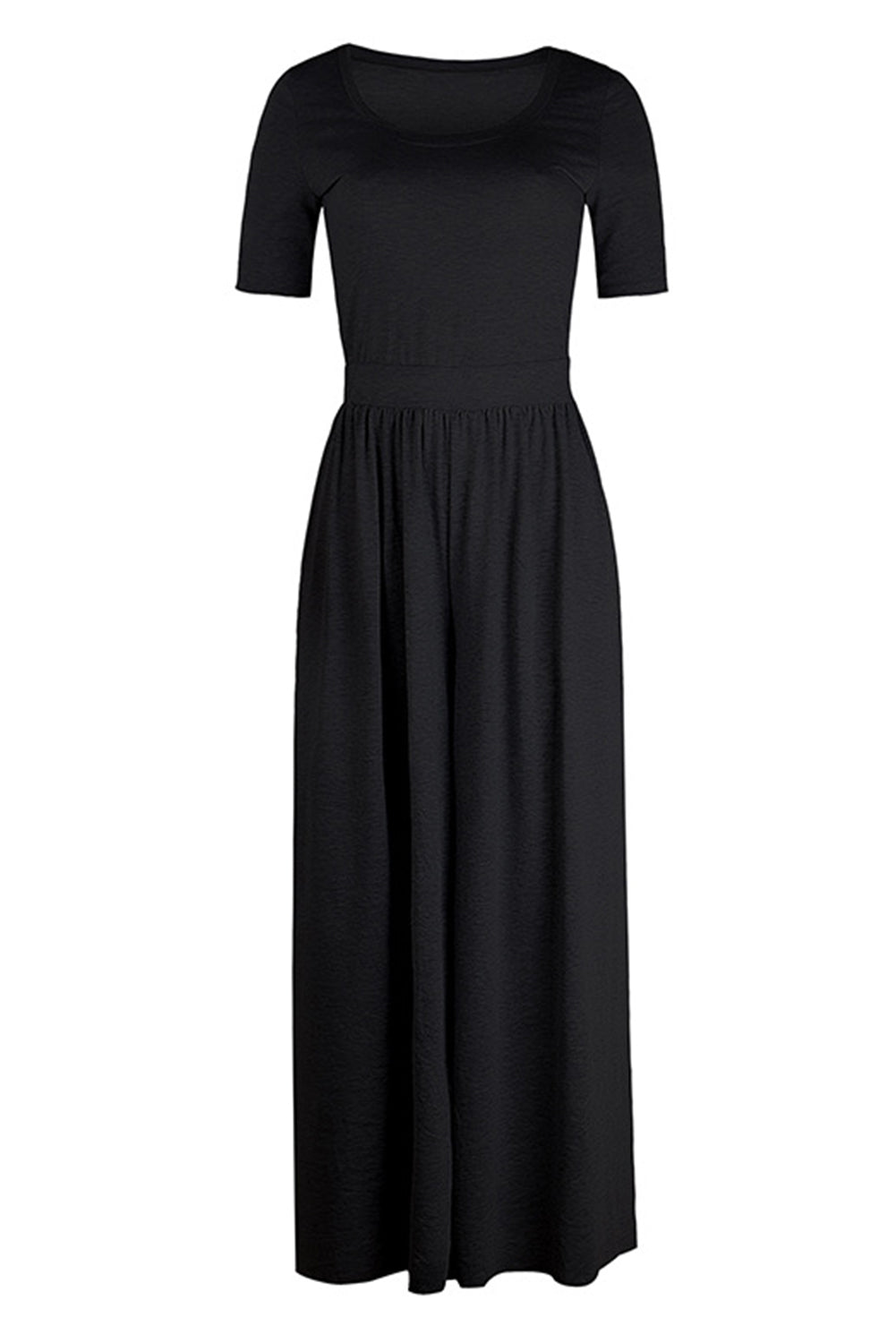 Black Short Sleeve Bodice Flowy Wide Leg Jumpsuit