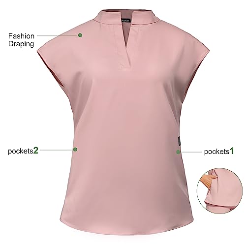 Scrubs for Women Set Top & Jogger Scrubs for Women Suit with Zipper Pocket Medium Uniform (Pink,S,Small)