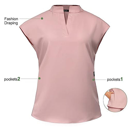 Scrubs for Women Set Top & Jogger Scrubs for Women Suit with Zipper Pocket Medium Uniform (Pink,S,Small)