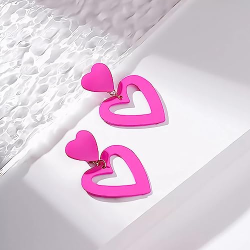 PNYFIL 4PCS pink heart earrings hot pink earrings for women lover earrings magenta earrings barbie earrings rectangle dangle earrings tassel earrings for women lightweight statement jewelry