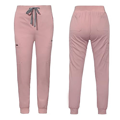 Scrubs for Women Set Top & Jogger Scrubs for Women Suit with Zipper Pocket Medium Uniform (Pink,S,Small)