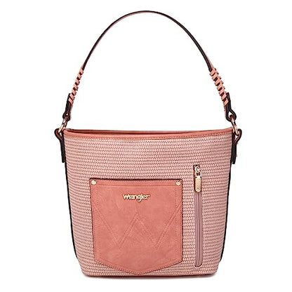 Wrangler Bucket Handbag for Women Weave Hobo Bag Western Shoulder Purse Basket Tote Medium WG79-G918PK