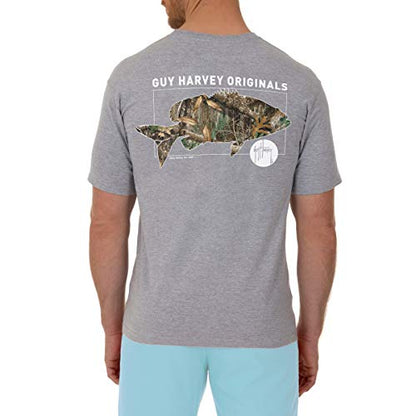 Guy Harvey Men's Bass Circle Short Sleeve Pocket T-Shirt, Sport Grey Heather/Bass, Medium