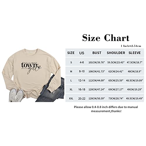 ALLTB Just a Small Town Girl Sweatshirt Women Vintage Letter Graphic Shirt Pullover Casual Long Sleeve Shirts Loose Fit Apricot