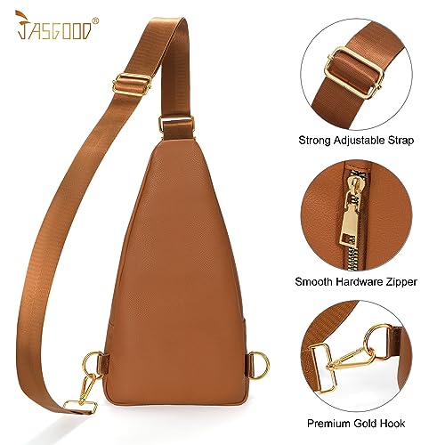 JASGOOD Women Fanny Pack Crossbody Bags PU Leather Sling Bag Trendy Chest Bag for Women Travel,Dark Brown