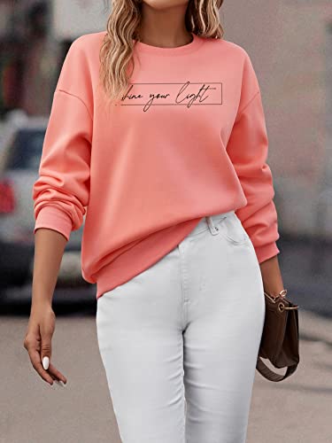Floerns Women's Letter Graphic Print Long Sleeve Pullover Top Sweatshirt Coral Pink Medium