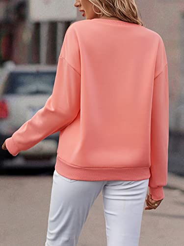 Floerns Women's Letter Graphic Print Long Sleeve Pullover Top Sweatshirt Coral Pink Medium