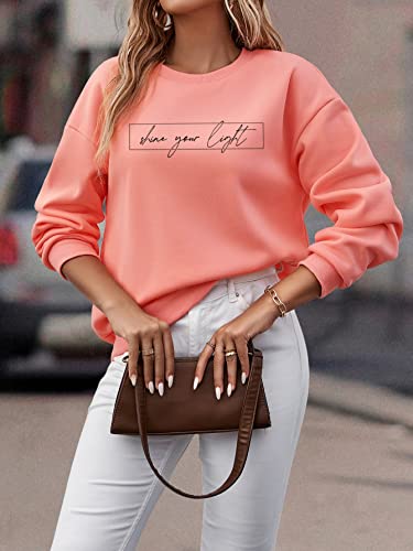 Floerns Women's Letter Graphic Print Long Sleeve Pullover Top Sweatshirt Coral Pink Medium
