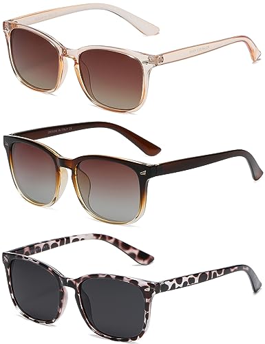 DUSHINE Polarized Sunglasses for Women Classic Retro Style 100% UV Protection (3 Pack)