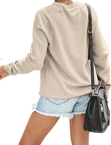 ALLTB Just a Small Town Girl Sweatshirt Women Vintage Letter Graphic Shirt Pullover Casual Long Sleeve Shirts Loose Fit Apricot