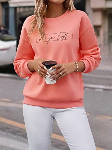 Floerns Women's Letter Graphic Print Long Sleeve Pullover Top Sweatshirt Coral Pink Medium