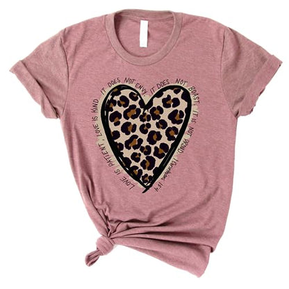 Love in Faith | Love Leopard Short Sleeve | Graphic Print Christian Shirts | Faith-Based Apparel | Heather Mauve | Unisex | Small